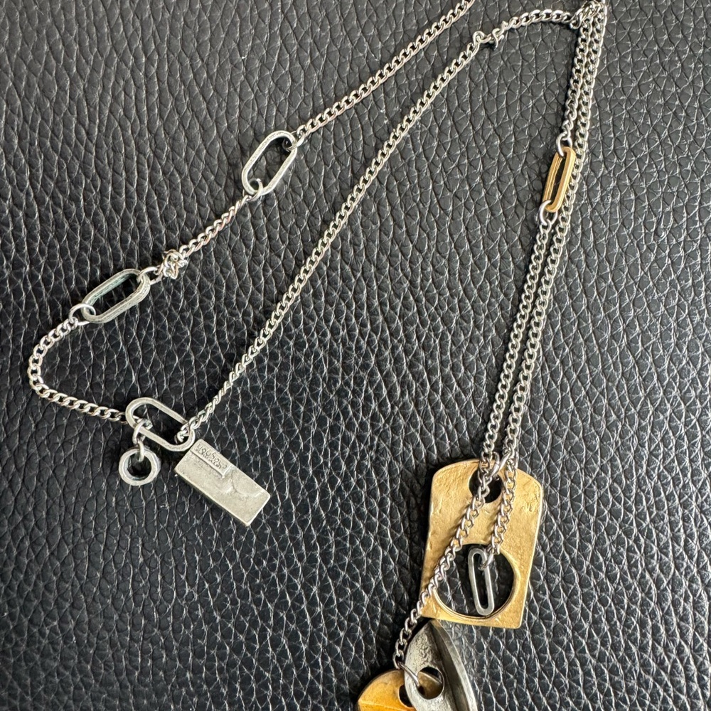 Vintage Ann-Marie Chagnon Silver Tone, Pewter, Gold Plated Necklace Handmade